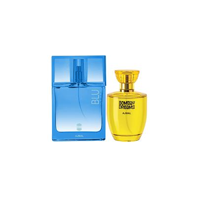 Ajmal Blu Femme EDP Floral Woody Perfume And Bombay Dreams EDP Floral Fruity Perfume 150 ml - Women Perfumes (Edt/Edp)