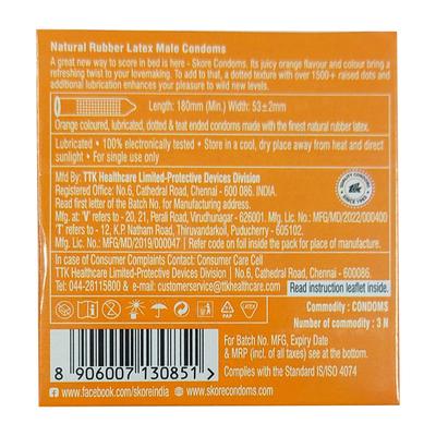 Skore 1500+ Raised Dots Condoms - Orange 3's - Plain/Flavoured Condoms