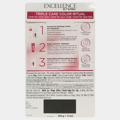 L'Oreal Paris Excellence Creme Hair Color, 3 Dark Brown/Natural Darkest Brown 100gm+72ml 1's - Crème