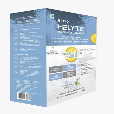 Briyo H2Lyte Minerals & Vitamins Sachets - Lemon Flavour (Pack of 10 x 8 g) - Nutritional Supplement