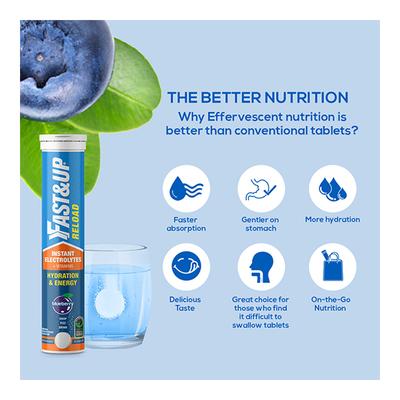 Fast&Up Reload Hydration & Energy Effervescent Tablet - Blueberry Flavour 20's - Energy Drinks