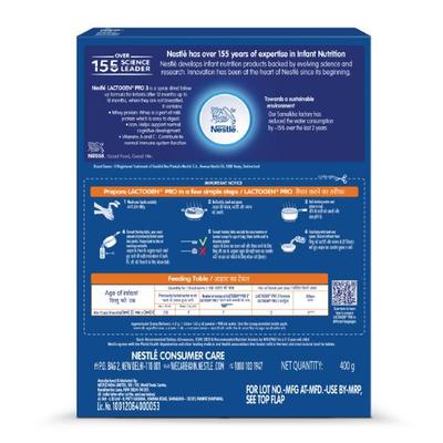 Nestle LACTOGEN PRO 3 Follow Up Formula with Whey Protein, Iron, Vitamin A, C & D (After 12 Months Upto 18 Months) Powder 400 g - Baby And Infant Supplements