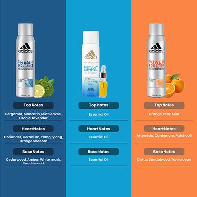 Adidas Fresh Endurance 150ml + Instant Cool 100ml + Power Booster 150ml Deodorant Set 3's - Men Deodorants/Roll-Ons