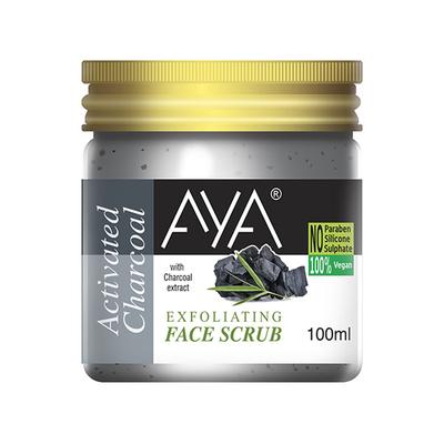 Aya Activated Charcoal Exfoliating Face Scrub, No Paraben, No Silicone, No Sulphate 100 ml - Scrubs & Exfoliants