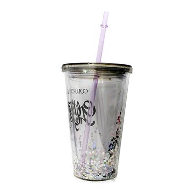 Colorbar Sipper Grey Glass with Lid and Straw 1's - Makeup Bags & Cases