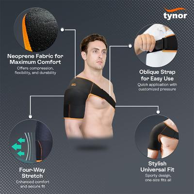 Tynor Shoulder Support Double Lock (Neoprene) (UN) - Black & Green - Neck/Shoulder Supports