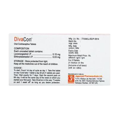 Divacon 0.03/0.15mg Tablet 21'S - Contraception-Ora