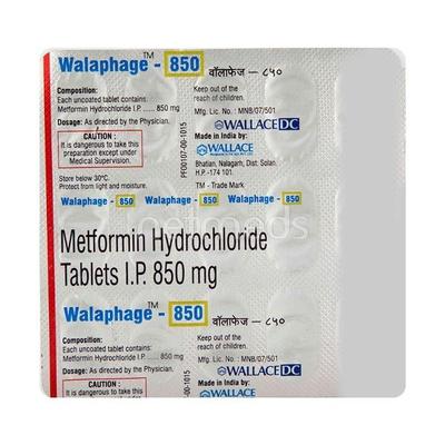 Walaphage 850mg Tablet 15'S - Diabetes-Ant