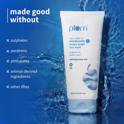 Plum 2% Niacinamide Face Wash With Rice Water For Bright, Soft Skin Gentle,Non-drying formula 150 ml - Face Wash & Cleansers