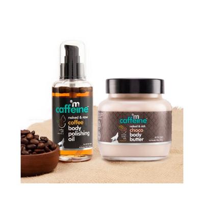 mCaffeine Pre & Post Shower Moisturization Routine Coffee Body Massage Oil & Choco Body Butter 350 gm - Body Butter