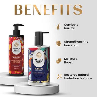 Wildly Pure Goodbye Hair Fall Shampoo Conditioner Combo Blend of 12 Oil Hibiscus Shea Toxin 20 200Ml + 300Ml 1's - Dry Shampoos & Conditioners