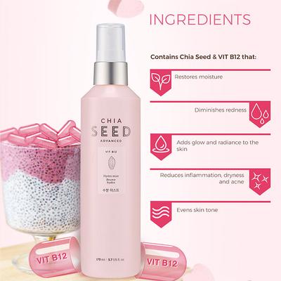The Face Shop Chia Seed Advance Vit B12 Hydro Mist Bruine Hydro 165ml - Body Mist/Spray