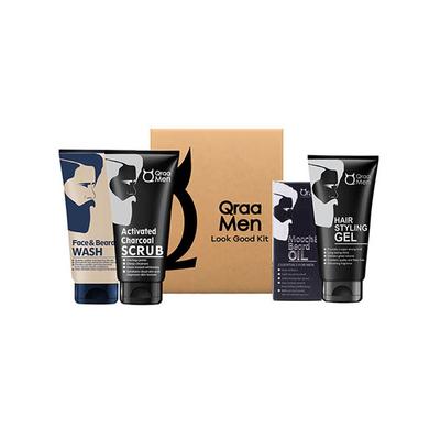 Qraa Men Look Good Kit, (Face Wash, Styling Gel, Scrub and Beard Oil), Premium Gift Box for Men 1's - Face Washes