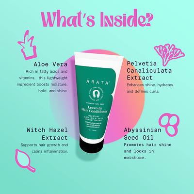 Arata Advanced Curl Care Leave-In Conditioner Moisturizes & Deep Conditions with Abyssinian Seed Oil, Aloe Vera & Pelvetia Canaliculata Extract 100ml - Conditioners