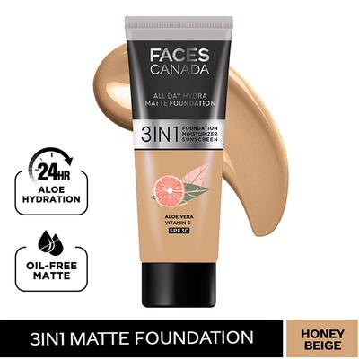 FACES CANADA 3in1 All Day Hydra Matte Foundation + Moisturizer + SPF 30 Honey Beige 031 15 ml - Foundation