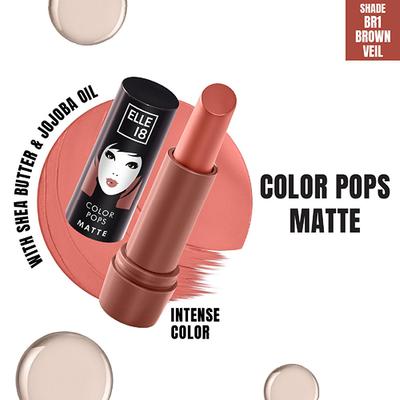 Elle 18 Color Pops Matte, Brown Veil, Matte Finish, Moisturising Bullet Lipstick 4.3 g - Lipsticks