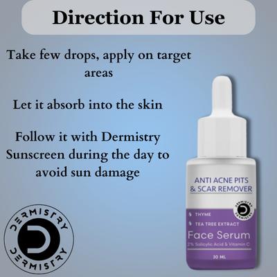 Dermistry 2% Salicylic Acid Anti Acne Pits & Scar Remover Face Serum 30ml - Face Washes