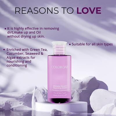 Colorbar Ultimate Micellar Cleansing Water for all Skin Types-UMCW001 150ml - Make Up Removers