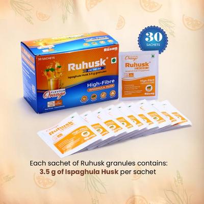 Rusan Ruhusk Ispaghula Husk 3.5 g Sachets - Orange Flavour 30's - Indigestion/Constipation