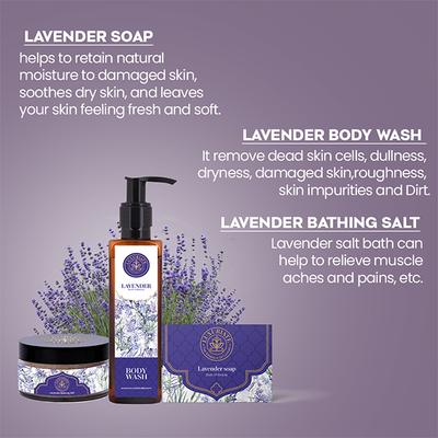 Luxuriate Combo Pack For Lavender Bath Salt 150 Gm, Lavender Soap 125 Gm, Fresh Body Wash 200ml 1's - Shower Gels & Body Wash