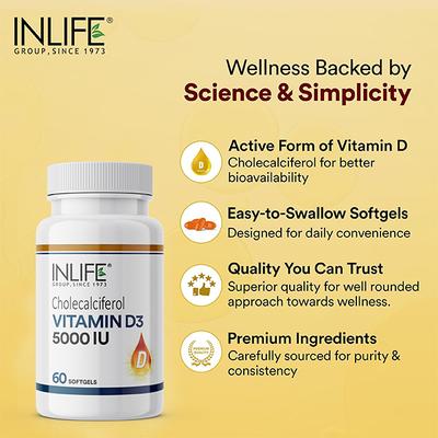 INLIFE Vitamin D3 5000 IU Cholecalciferol Softgels 60's - Multi-Vitamins