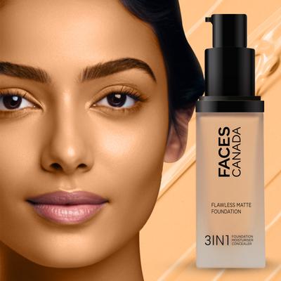 Faces Canada Flawless Matte Foundation - Golden Beige 032, 12 Hr Hydration + SPF 18 30 ml - Foundation