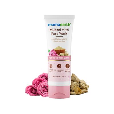 Mamaearth Multani Mitti Face Wash with Multani Mitti and Bulgarian Rose For Oil Control and Acne - Suits All Skin Types, 100ml - Face Washes