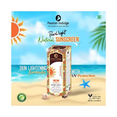 Passion Indulge Sunscreen Pearl Light Natural and Vegan Sun Lightning Formula With Uv Protection Sun Burn Protection Dermatologically Tested 200 gm - Face Sunscreen