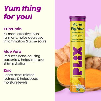 Plix The Plant Fix Acne Shield (15 Effervescent Tablets), Mango Twist Flavour 1's - Hair & Skin