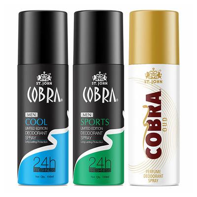 St. John Cool Limited Edition Deodorant Spray 150 ml + Sports Limited Edition Deodorant Spray 150 ml + Cobra Oud Deodorant Spray 150 ml - Men Deodorants/Roll-Ons