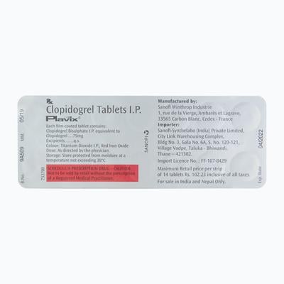 Plavix 75mg Tablet 14'S - Blood Clot-Ant