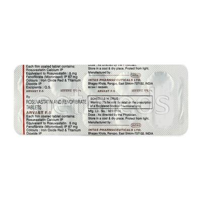 Arvast F 5mg Tablet 10'S - High Cholesterol-Dys