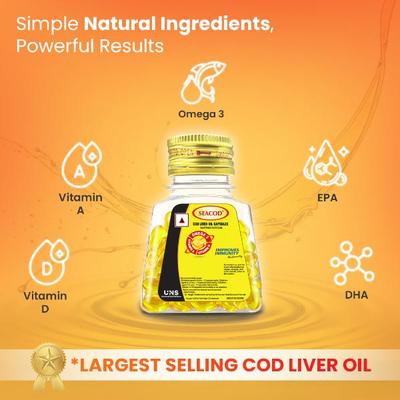 Seacod Cod Liver Oil Capsules 100's - Omega Fish Oil Fatty Acids