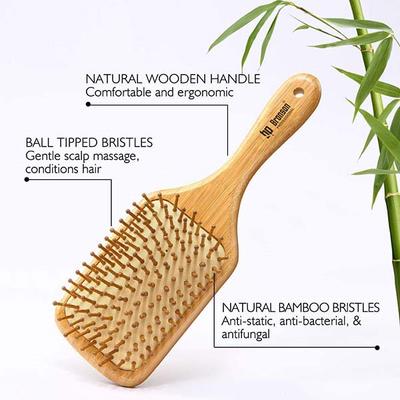 Bronson Professional Paddle Hair Brush Wooden with Bamboo Wood Bristles 12's - Hair Brushes