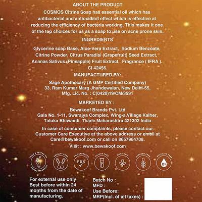 Cosmos by Bewakoof Gemstone Bath Bar with Citirine Fruity-Cleanses & Moisturises 125 gm - Soaps