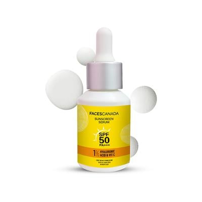 Faces Canada Sunscreen Serum, SPF 50+ PA+++, Protects From Uva & UVB Rays, 1% Hyaluronic Acid & Vitamin C 30ml - Face Sunscreen