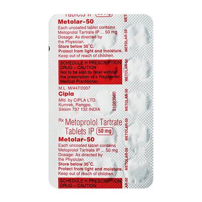 Metolar 50mg Tablet 15'S - Hypertension-Bet