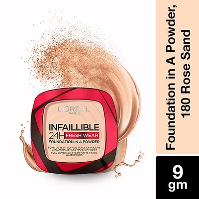 L'Oreal Paris Infallible 24H Fresh Wear Foundation In A Powder, 180 Rose Sand 9 gm - Compact Powder