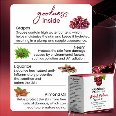 Globus Naturals Anti-Ageing Red Wine 6 Step Facial Kit, for Reducing Fine Lines & 40gm each 2's - Facial Kits