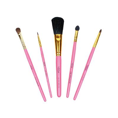 Vega Set of 5 Makeup Brushes, Women Red Gold-Toned, Color May Vary, (RV-05) 1's - Face Brush