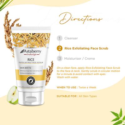 Astaberry Indulge Rice Exfoliating Face Scrub for Smoothe Skin - Remove Dead Skin Cells 100 ml - Scrubs & Exfoliants