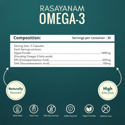 Rasayanam Plant Based Omega 3 Capsules 60's - Omega Fish Oil Fatty Acids