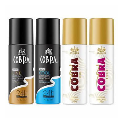 St. John Live Limited Edition Deodorant Spray 150 ml + Cool Limited Edition Deodorant Spray 150 ml + Cobra Oud Deodorant Spray 150 ml + Cobra Toxic Deodorant Spray 150 ml - Men Deodorants/Roll-Ons