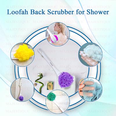 Majestique Long Handle Loofah for Back Scrubber, Easy Reach Body Wash, Back Cleaning - Color May Vary 1's - Others