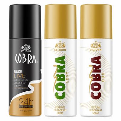 St. John Live Limited Edition Deodorant Spray 150 ml + Cobra Envy Deodorant Spray 150 ml + Cobra Oud Deodorant Spray 150 ml - Men Deodorants/Roll-Ons