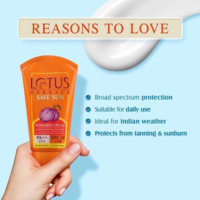 Lotus Herbals Safe Sun Sun Block Cream Pa++ Spf-30 50 Gm - Face Sunscreen