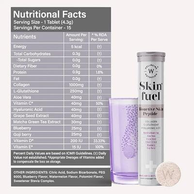 Wellbeing Nutrition Skin Fuel Japanese Collagen Peptides, L-Glutathione, Antioxidants Hyaluronic Acid, Grape Seed, Vitamin E - Hair & Skin