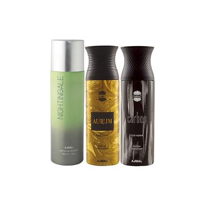 Ajmal 1 Nightingale, 1 Aurum Femme And 1 Carbon Deodorants Pack of 3 200 ml - Deodorants/Roll-Ons