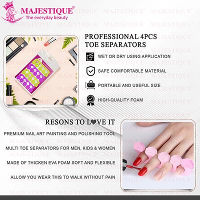 Majestique 4 Pieces Foot Toe Finger Separator, Pedicure Tool Kit - Color May Vary 1's - Nail Care