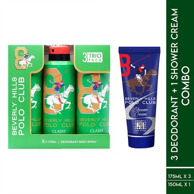 Beverly Hills Polo Club Classy Deo No.8 Trio Pack + Sports No.8 Shower Cream 3-in-1 Set For Men 675 ml 1's - Deodorants/Roll-Ons